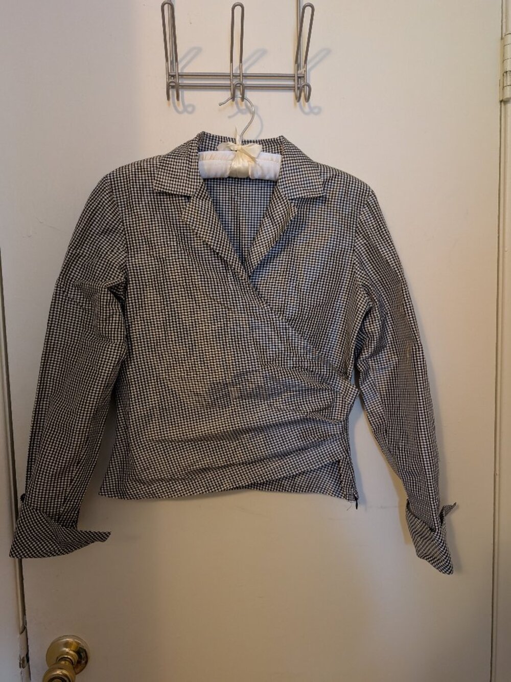 J. McLaughlin Silk Gingham Wrap Top Size 0